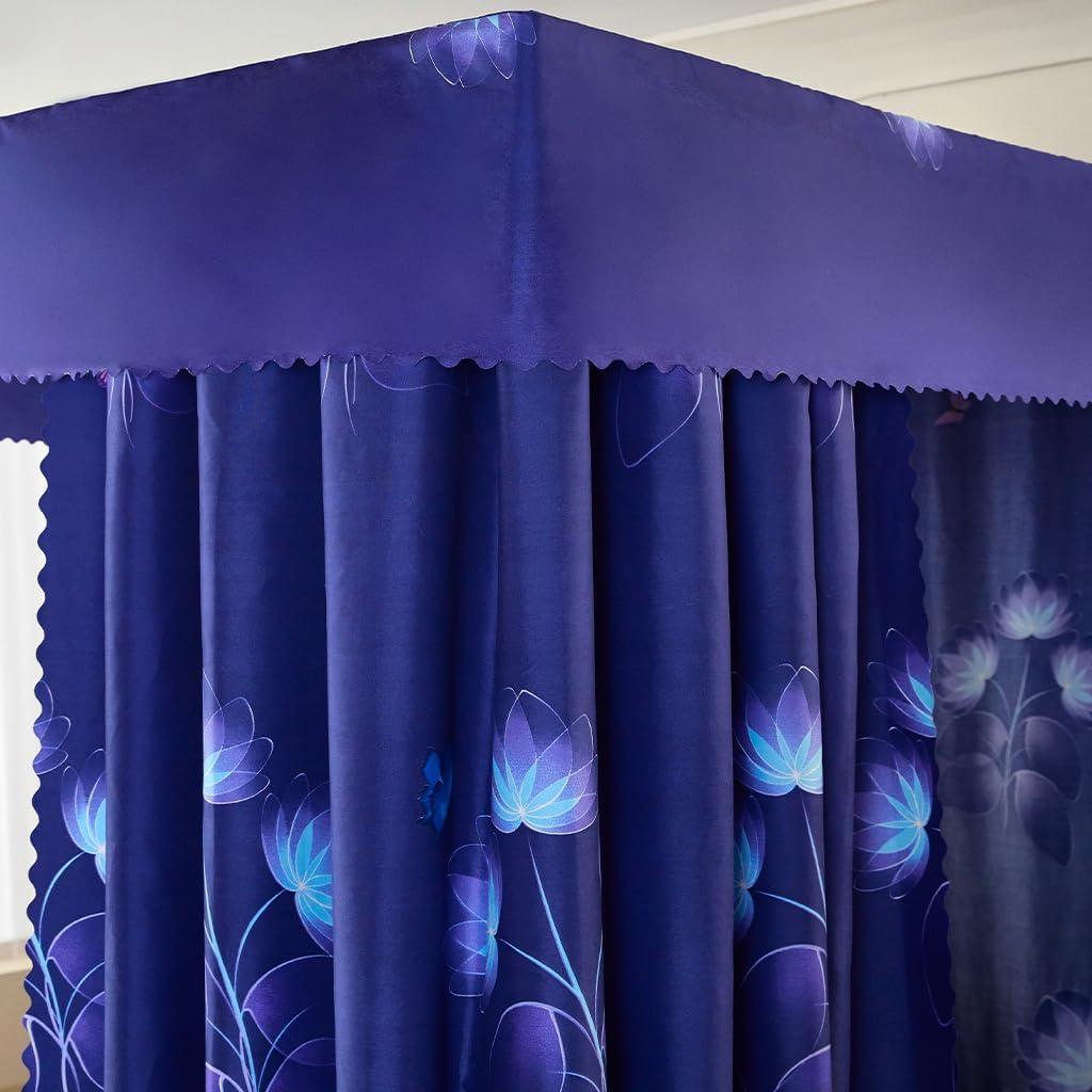 Navy-Butterfly Pattern Princess 4 Corner Post Bed Canopy Curtain Canopy for Girls Boys Bed Adult Bedroom for Twin/Full/Queen/King Size Bed Decoration (Navy, Queen)