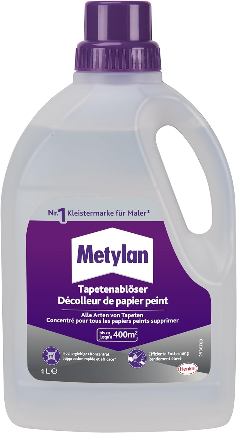 Metylan Tapetenablöser Tapetenlöser mit Aktiv-Wirkstoff löst schnell und problemlos alle Tapeten & Raufasertapeten, leicht dosierbarer Tapetenentferner, 8x1l