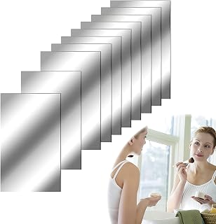 10 Pcs Mirror Tiles, Self Adhesive Mirror Stickers Acrylic Mirror Sheet Flexible Non Glass Mirror Wall Sticky Tiles Bathroom Mirror Stick on Wall Mirror Stickers for Home Wall Decor, 4 * 6 in
