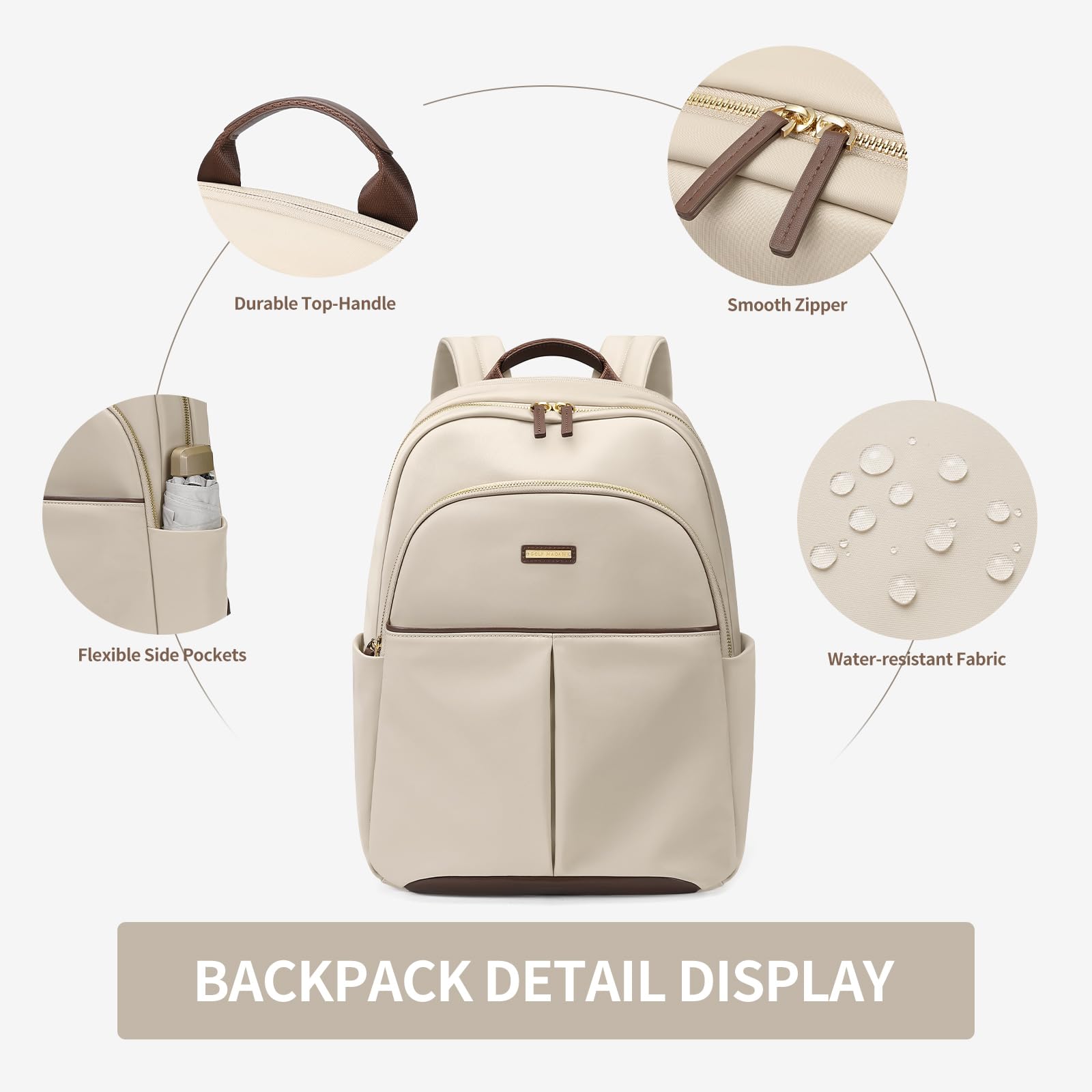 GOLF QUALITY Zaino Porta PC 14 Pollici, Impermeabile, Per Uomo, Scuola, Lavoro o Viaggio - Mandorla