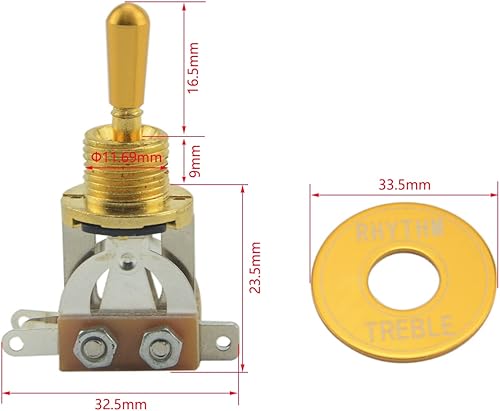 Miniatura 10 de Wwomusic Interruptor de palanca de pastilla de guitarra eléctrica recta corta plateada de 3 vías con tapa de perilla de punta de metal y arandela de