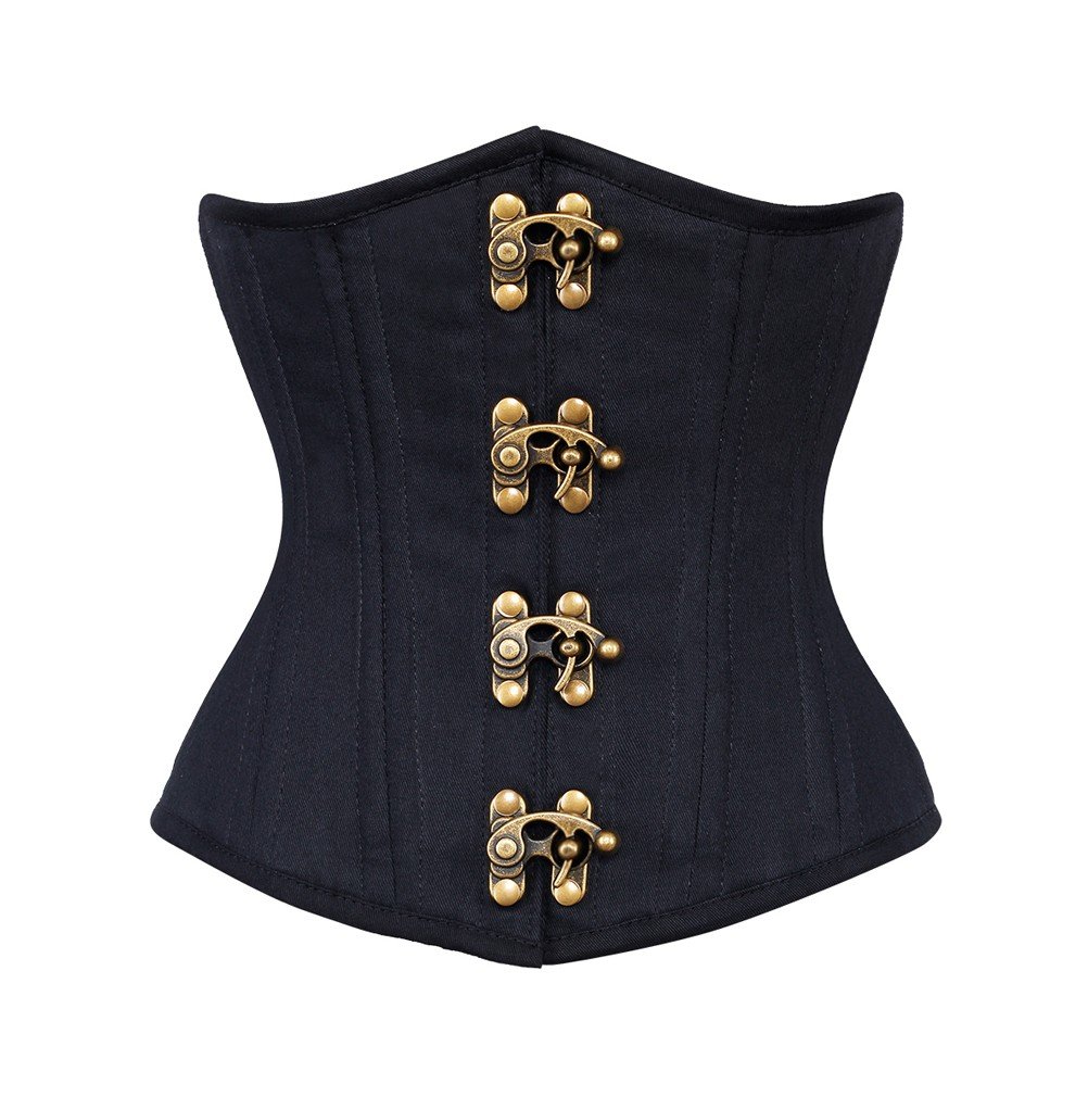 Steampunk Costume Blue Denim Gothic Underbust Corset Waist Training Basque Top