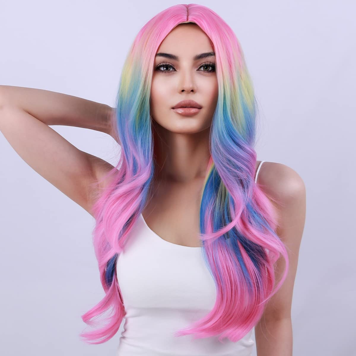 MAGQOO Rainbow Wig for Women Colored Wigs Long Curly Body