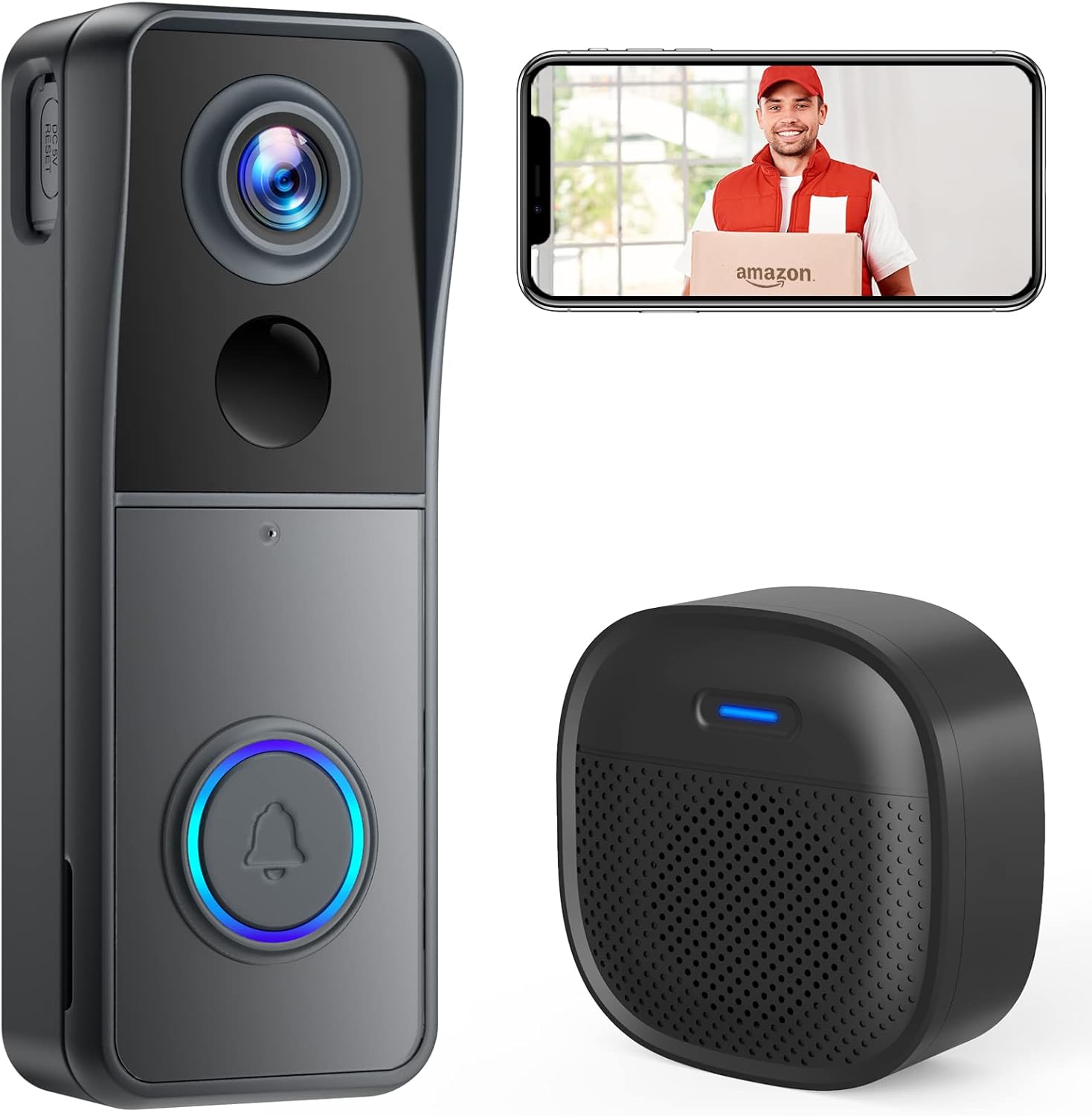 XTU Wireless WiFi Video Doorbell Camera with Chime, 1080P HD Smart
