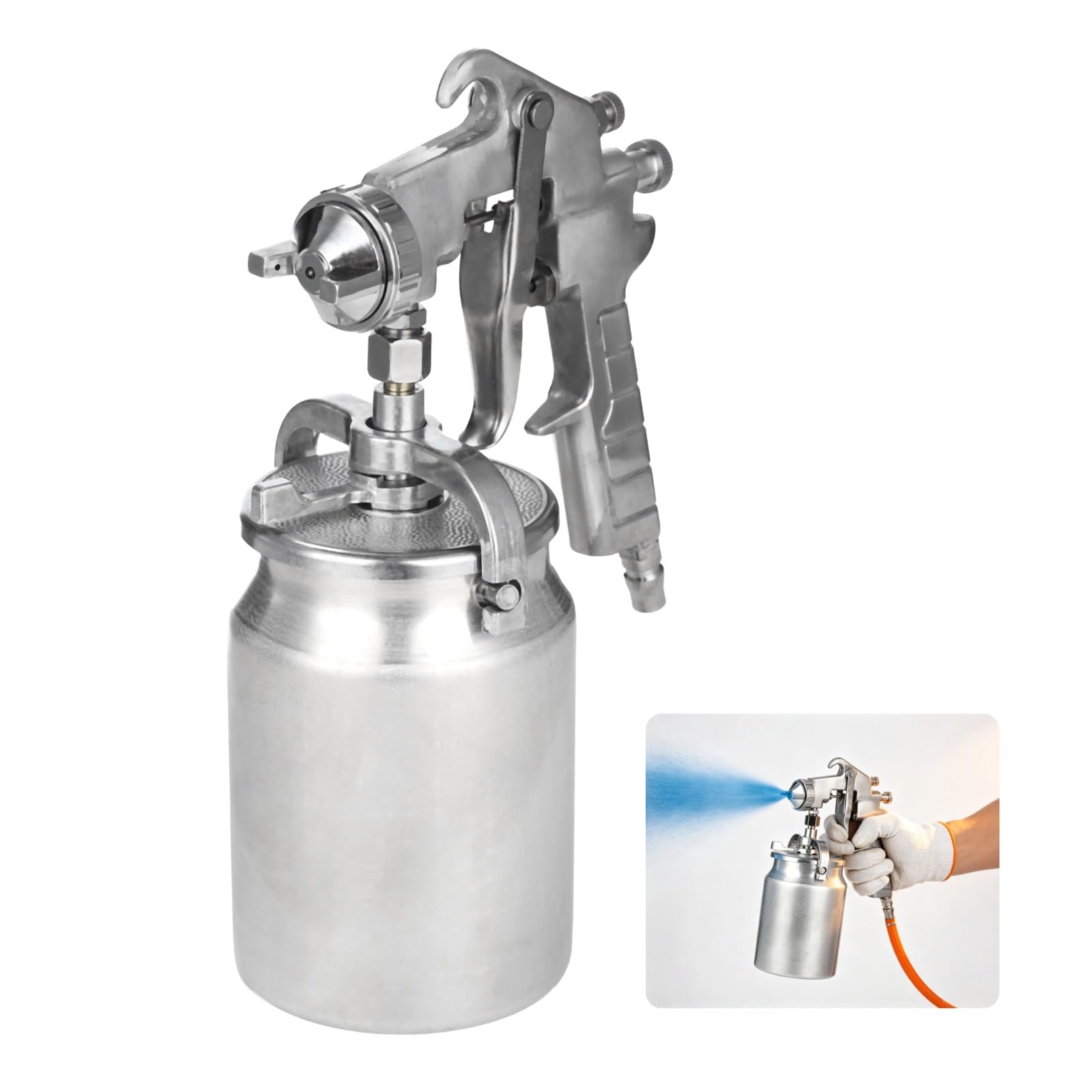Professional Spray Paint Gun,Siphon Feed Spray Paint Can with 2.0 mm Nozzle,33.8 fl oz High Atomization Adjustable Dosage Paint Spray Can,Ultra-Fine Airbrush with Cleaning Brush for Car,Wall Painting
