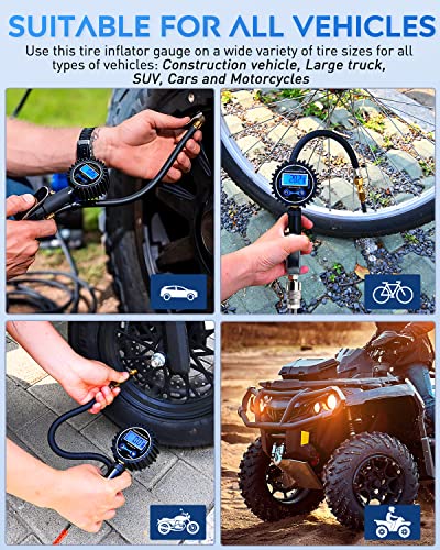 Image of Nilight - 50057A Digital Tire Inflator Deflator with Pressure Gauge 250 PSI Air Chuck and Compressor Accessories with Rubber Hose and Quick Connect Coupler for 0.1 Display Resolution