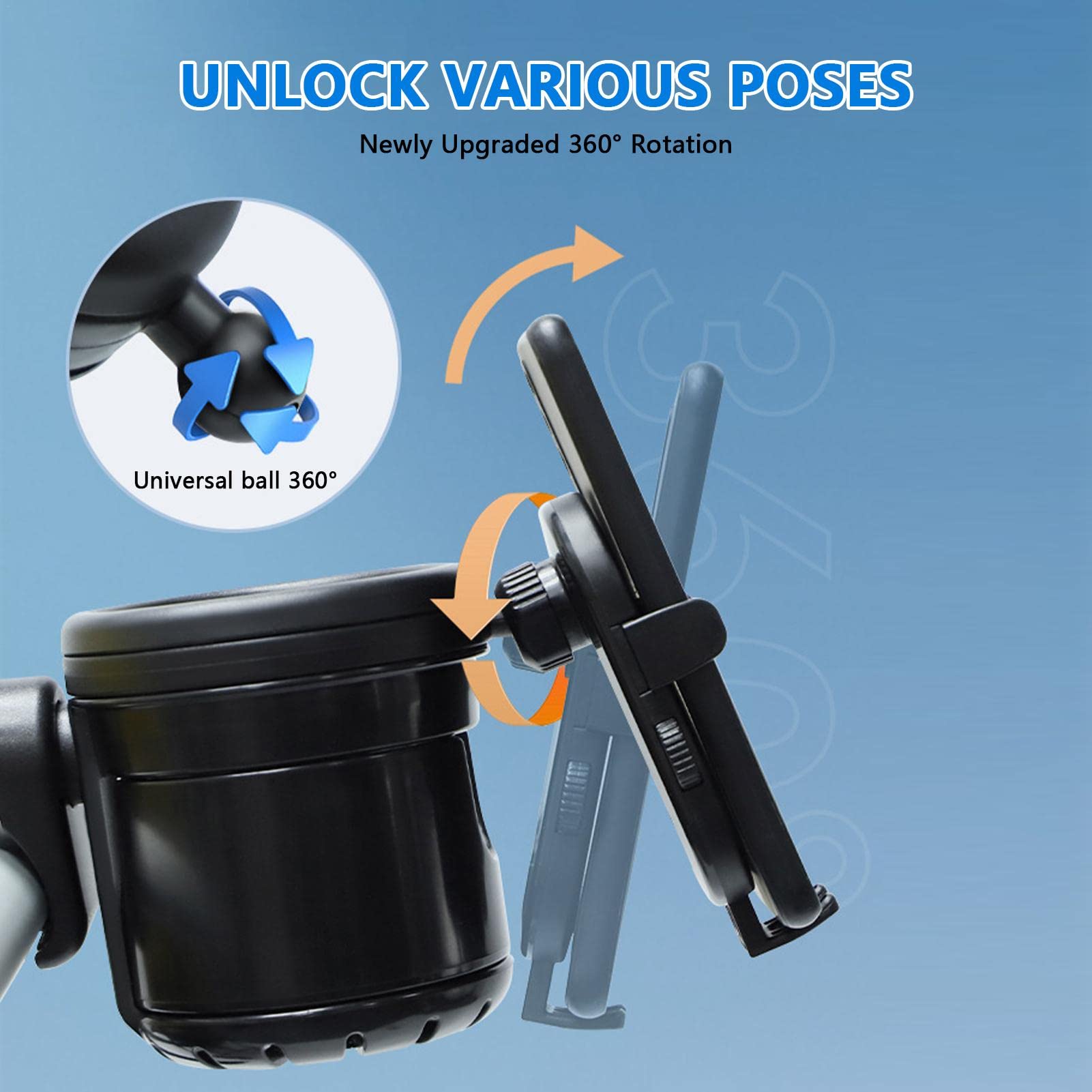 5 Pcs Porte-gobelet pour poussette | 3 EN 1 universel porte-gobelet porte-bouteille de téléphone - Porte-gobelet noir pour poussettes, vélos, fauteuils roulants, déambulateurs, scooters Abbto