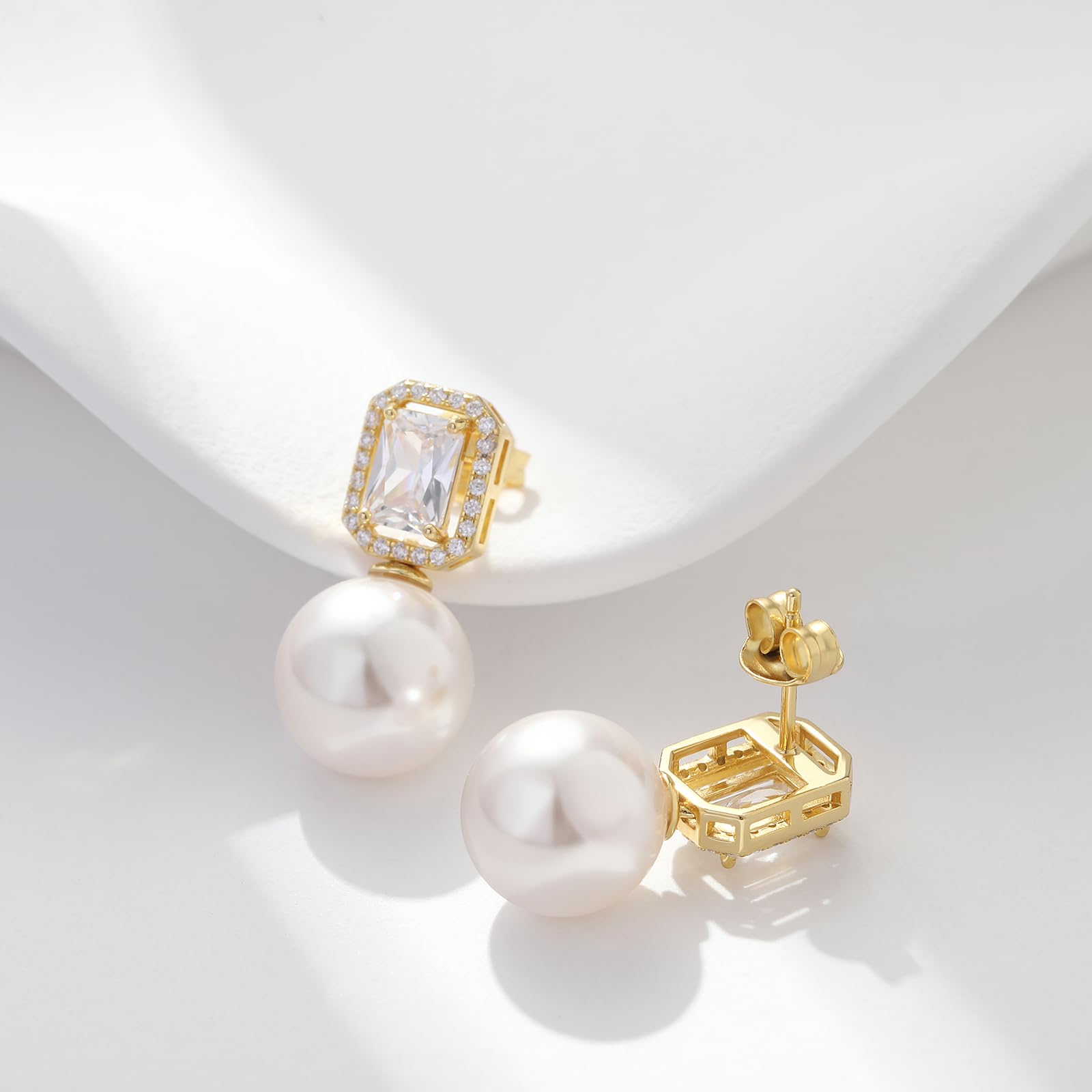 jiamiaoi 18 Karat Weißgold plattiert Perlenohrringe Silber 925 Hängend Ohrringe Silber Perlen Hängend Damen Ohrringe Perle mit Stein 4A+ Zirkonia