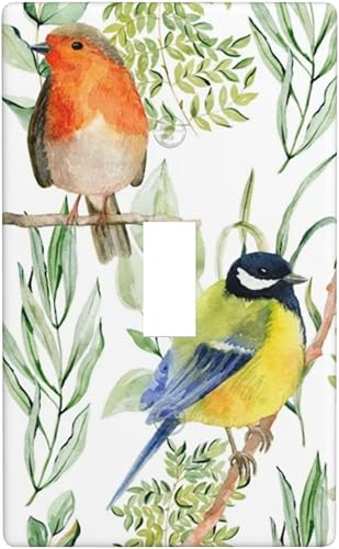 Placas de Interruptor de Luz de Palanca Simple con Flores de Pájaros y Cubiertas de Enchufes Decorativas, Placa de Pared Eléctrica Receptáculo,