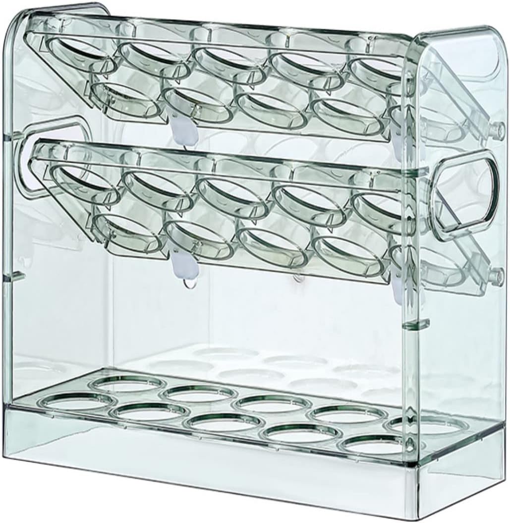 Peng General 30 Grid Egg Holder for Refrigerator 3-Layer Flip Egg Storage Container for Refrigerator Door Plastic Reusable Versatile Large Capacity Egg Organizer for Refrigerator (Green)