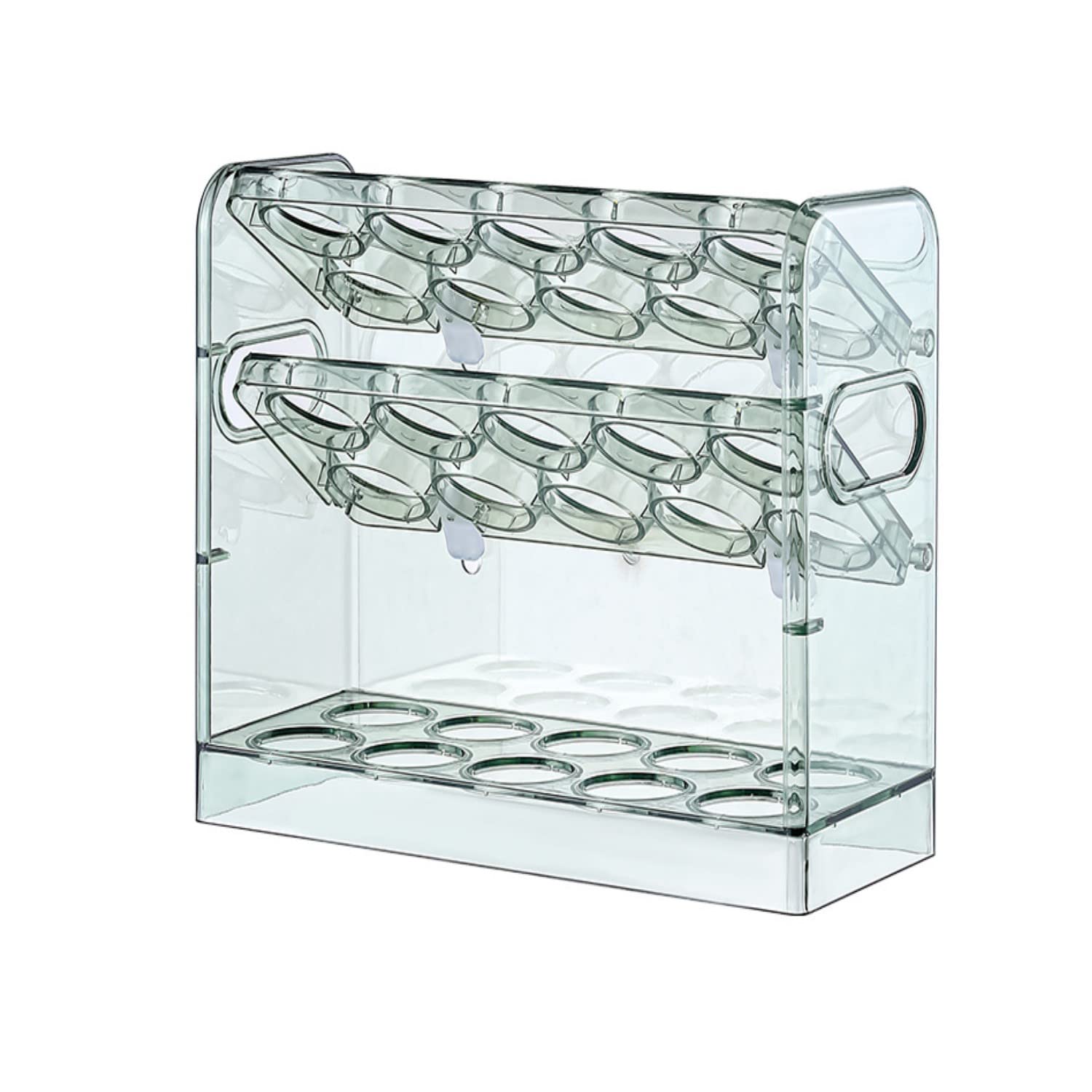 Peng General 30 Grid Egg Holder for Refrigerator 3-Layer Flip Egg Storage Container for Refrigerator Door Plastic Reusable Versatile Large Capacity Egg Organizer for Refrigerator (Green)