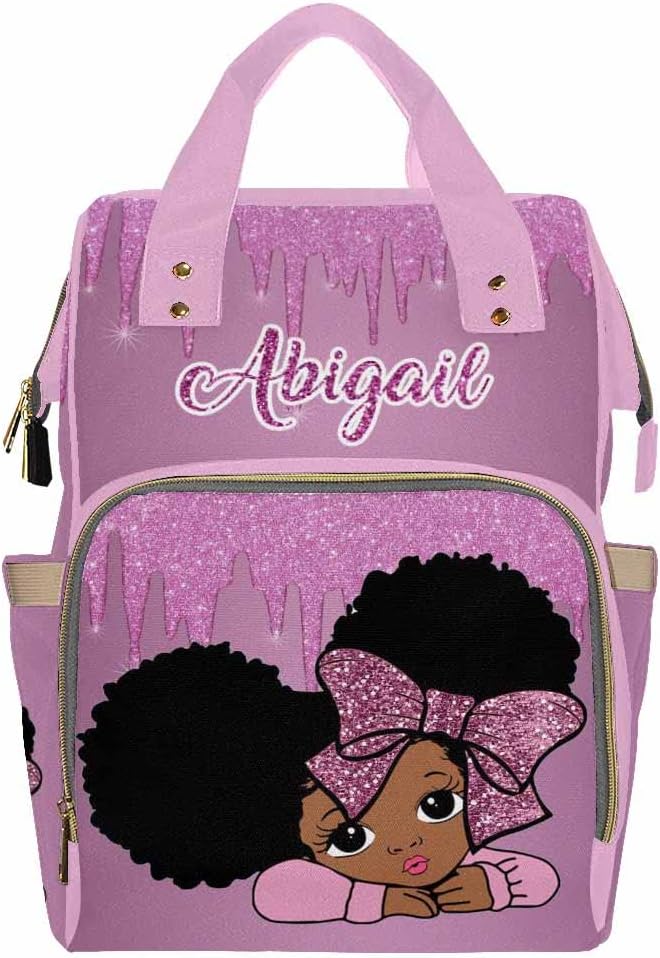 Artsadd Custom Name Diaper Bag Mommy Nappy Bags, Personalized Purple Glitter Handbags Large Capacity Multi-Function Nursing Bags Travel Shoulder Bag for Outdoor Travel