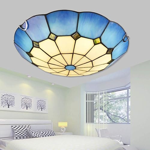 Miniatura 5 de Lámpara de techo LED estilo Tiffany hecha a mano en color azul, de cristal inoxidable, con montaje empotrado, para iluminación de dormitorio, chip