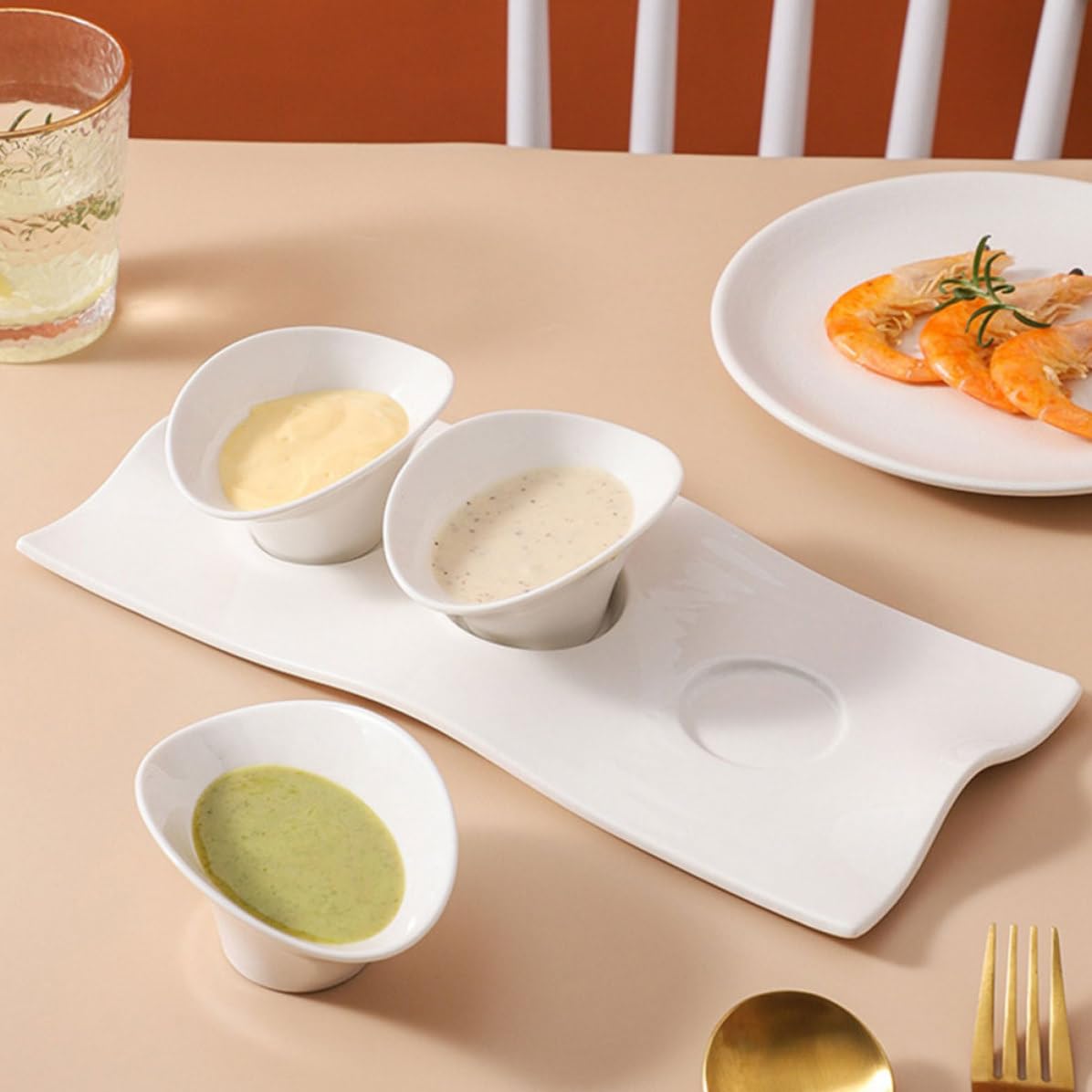 Plat à Condiments Japonerie en Céramique, Petit Modèle Blanc | Finition Soignée, Usage Solide, Motif Discret, pour Table de Repas et Diverses Occasions