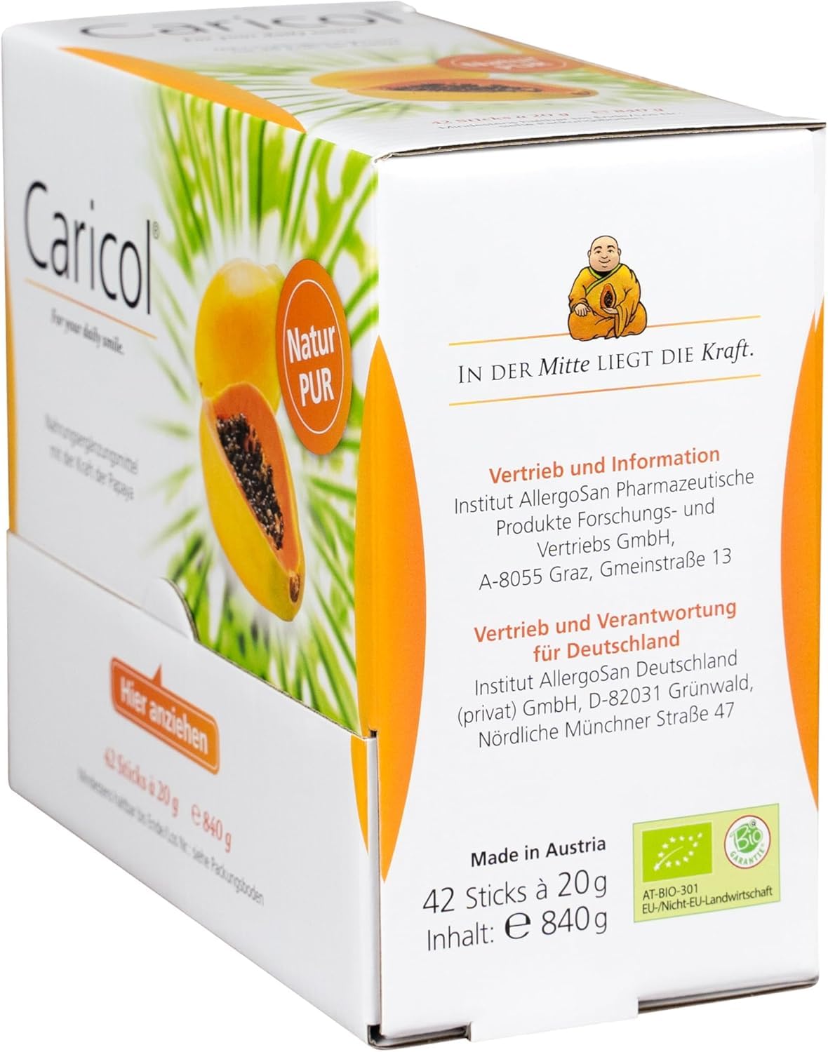 Caricol | 100% natürliche Inhaltsstoffe in Bio-Qualität | Mit Papain | Einfach zu dosieren | 42 Sticks á 20 g (840 g)