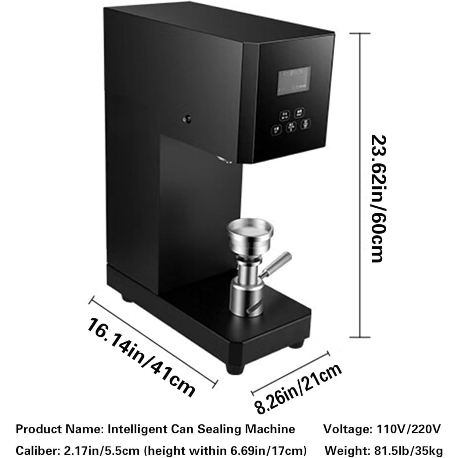 Macchina sigillatrice Intelligente per lattine, Automatica, Commerciale, con Display LCD, per casa, Bar, Ristorante, Negozi di Bevande, Calibro 5,5 cm, Portatile, Nera, 60x41 cm