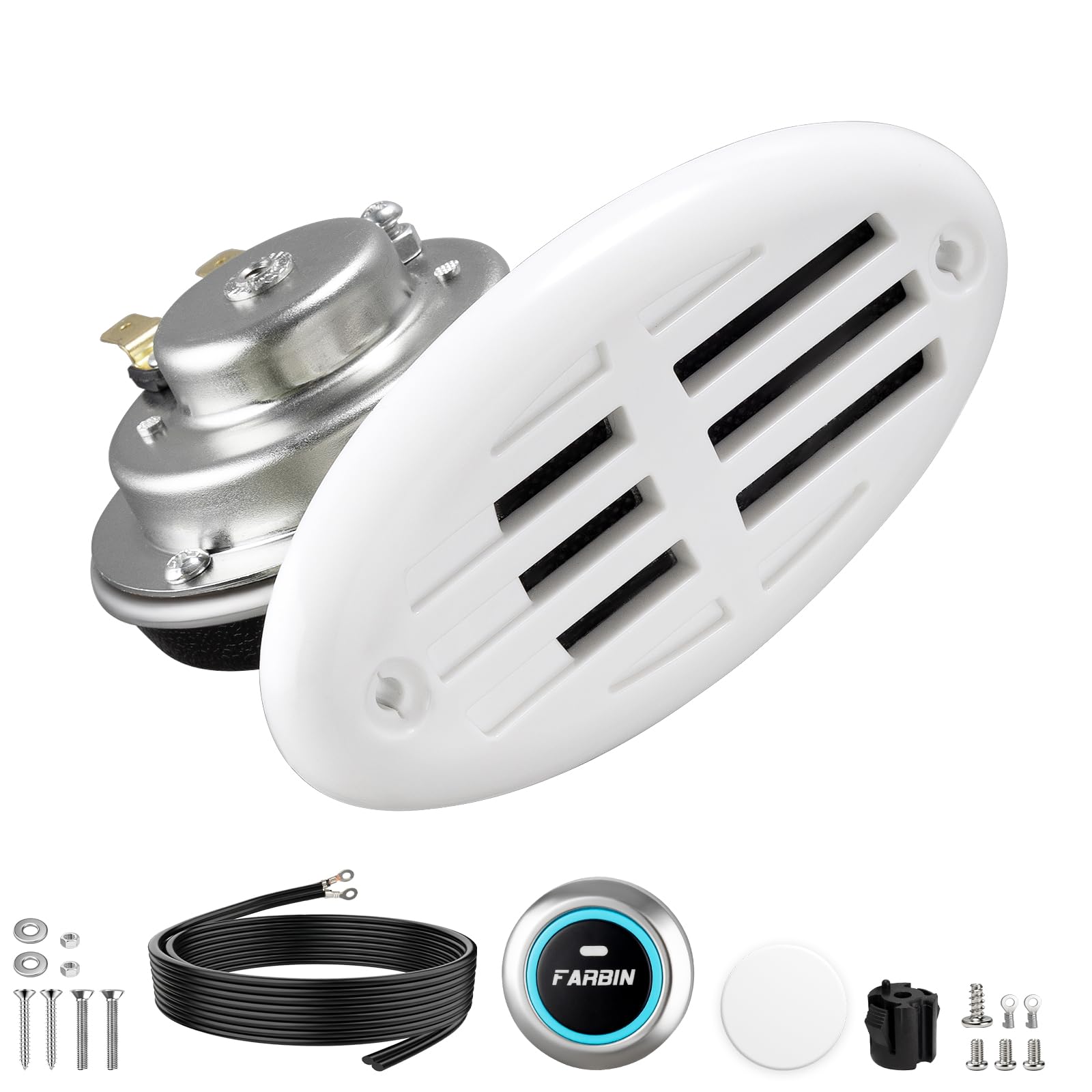 FARBIN Stainless Steel Boat Horn Drop‑in 12V Marine Horn Hidden with Button