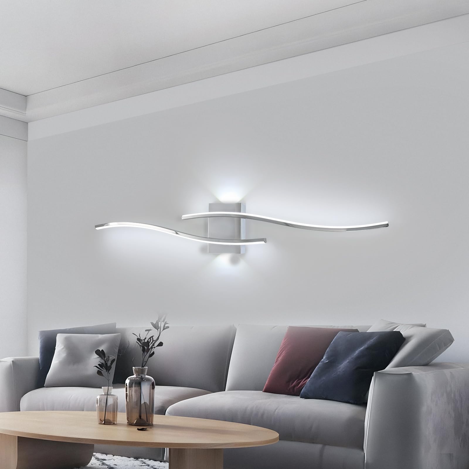 DELIPOP Applique da Parete Interno, 27W 2580LM Moderna Lampada da Parete LED, Lunga Lampade a Muro in Alluminio per Camera da Letto Soggiorno Corridoio Scala, Bianco Freddo 6500K | Lunga Lampade a Muro in Alluminio per Camera da Letto Soggiorno Corridoio