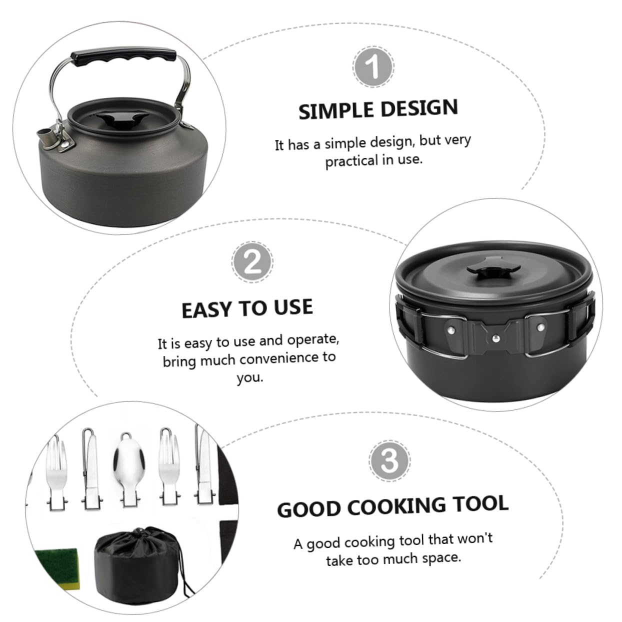 iplusmile Ensemble Cuisine Camping en Alliage D'aluminium Pliable et Pratique pour 2-3 Personnes pour Pique-niques et Randonnée Extérieur Noir