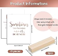 Vista 2 de 15 tarjetas inspiradoras, regalos a granel con citas, decoración de escritorio con 2 soportes de bloque de madera, tarjetas motivacionales