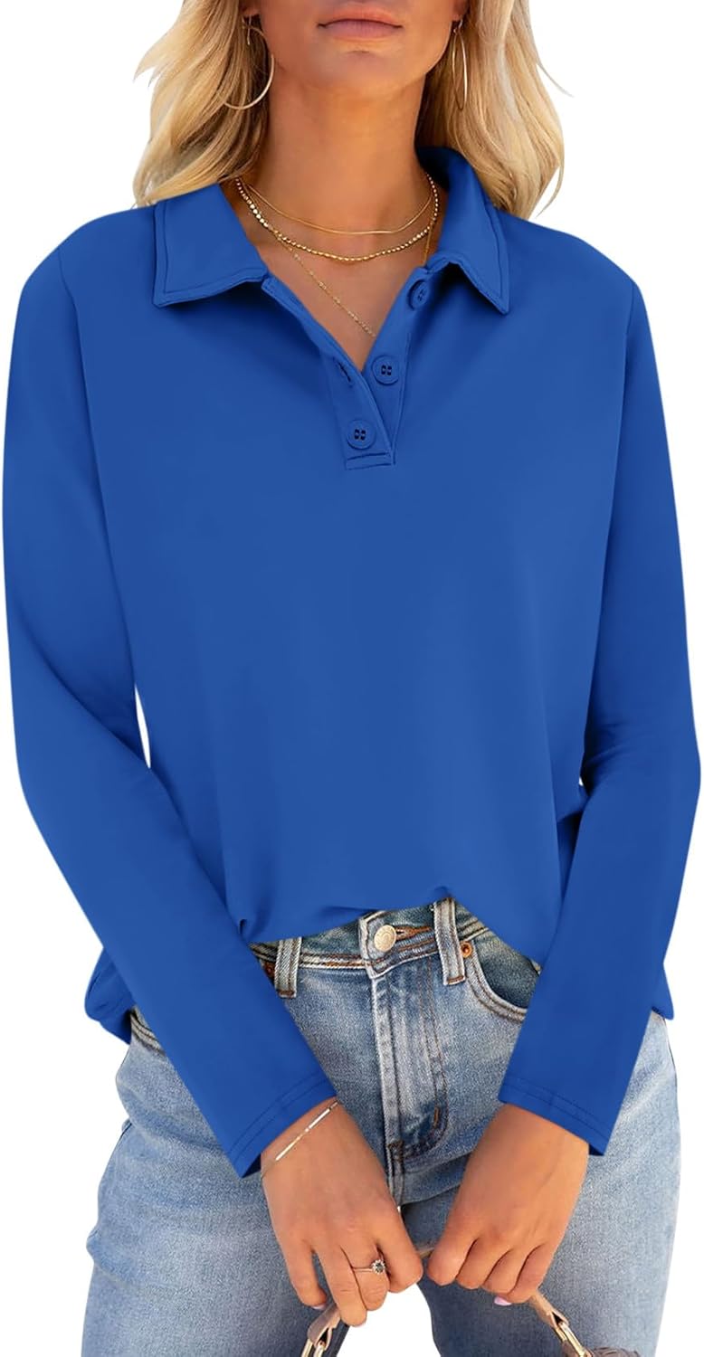 PGANDS Women’s Long Sleeve Collared Polo Shirts V Neck Button Down Casual Tops PGANDS Women’s Long Sleeve Collared Polo Shirts V Neck Button Down Casual Tops