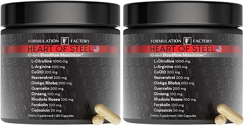 Formulation Factory Heart of Steel Suplemento de Óxido Nítrico Maximizador Metabólico 10 en 1, Soporte para la Presión Arterial, L Arginina, L