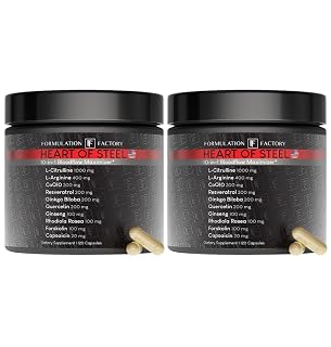 Formulation Factory Heart of Steel: 10-in-1 Metabolic Maximizer Nitric Oxide Supplement, Blood Pressure Support, L Arginine, L Citrulline Natural Pre-Workout: Energy Management 240 Count (2 Pack) - Amazon product rated Grade A