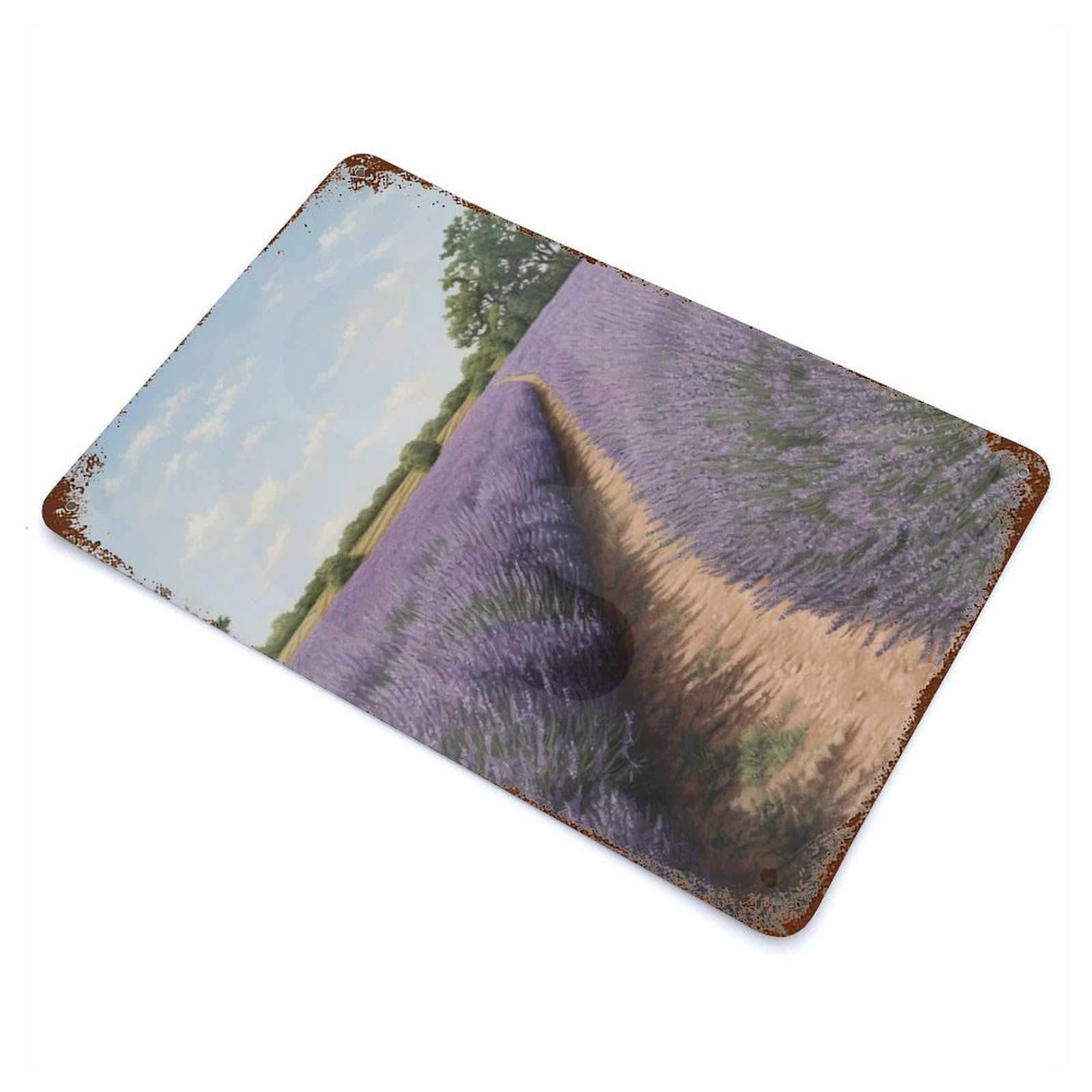 Lavender Field Rusty Metal Tin Sign 11.8"x7.9", Ideal for Farmhouse, Kitchen And Entryway Decor