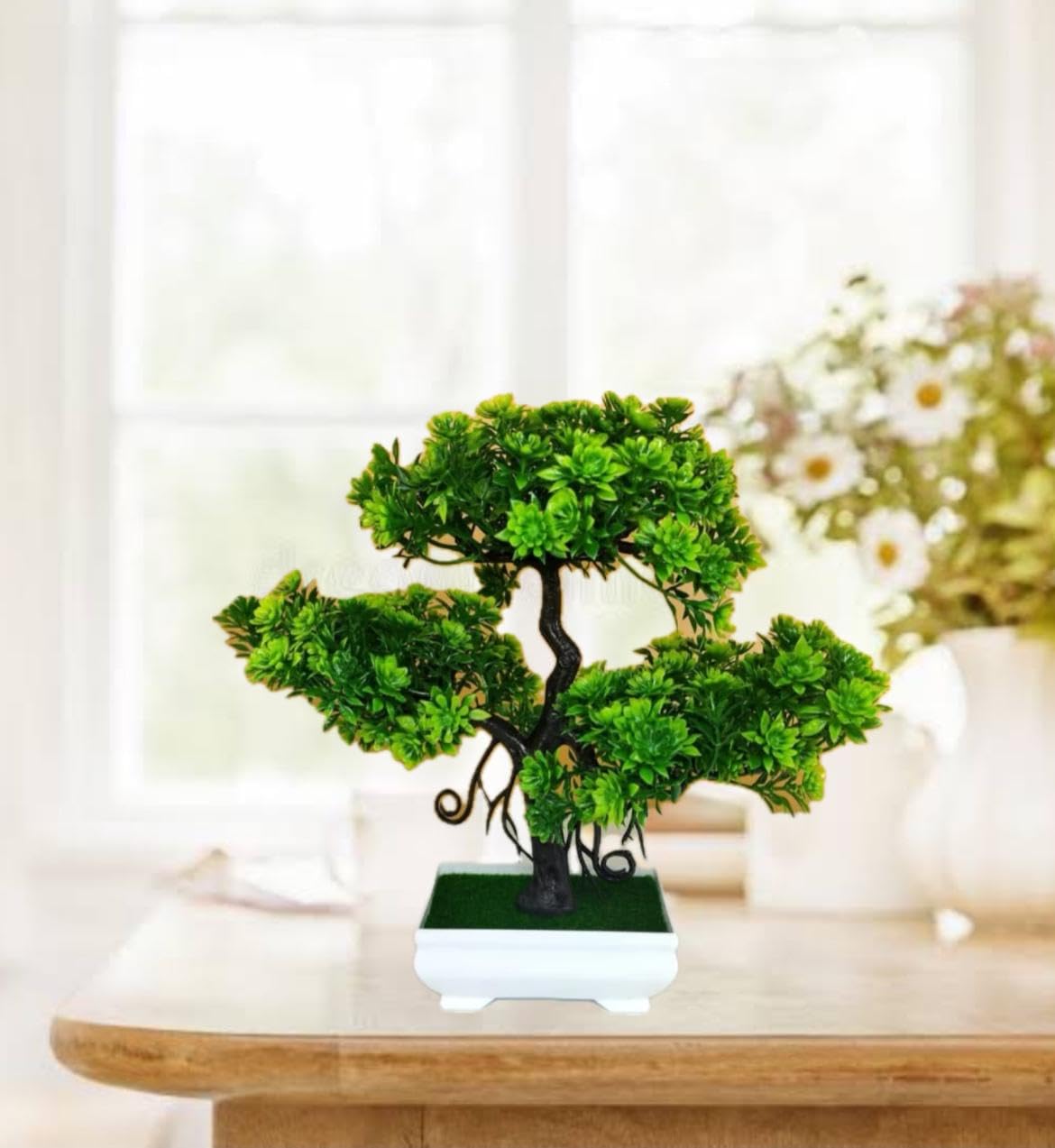 1 Pcs Artificial Bonsai Tree with Designer Pot | Realistic Looking -No Maintenance | Small Plants for Home Decor Living Room Table Decor and Balcony Decorations (Pack of 1, Green) 1