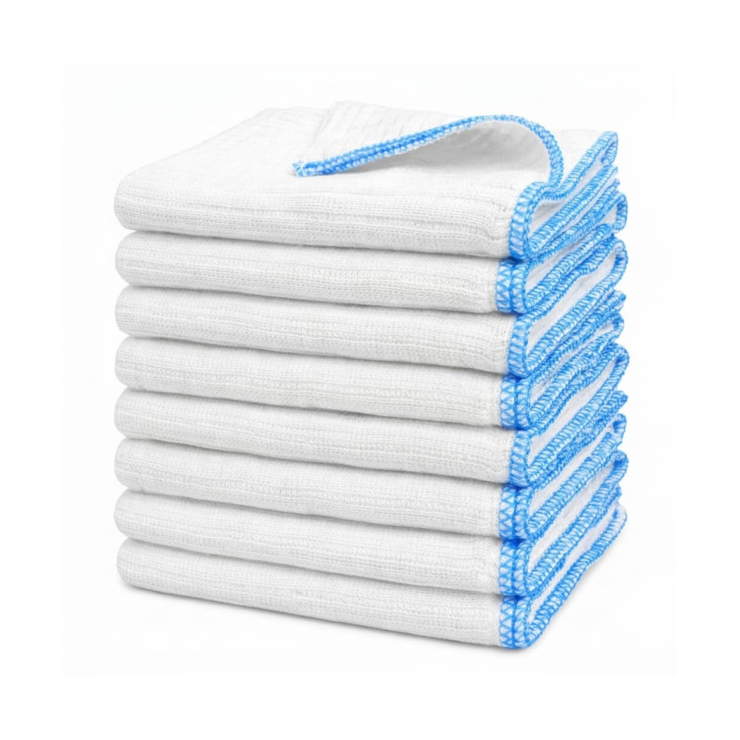 HOMESHOPA Ribbed Dish Cloths 35 x 35cm, 8 Pack Super Absorbent Cotton Rich Kitchen Cleaning Cloths, Soft & Thick Reusable Washing Up Cloths for Dishes, Counters & Surfaces, White Dishcloths