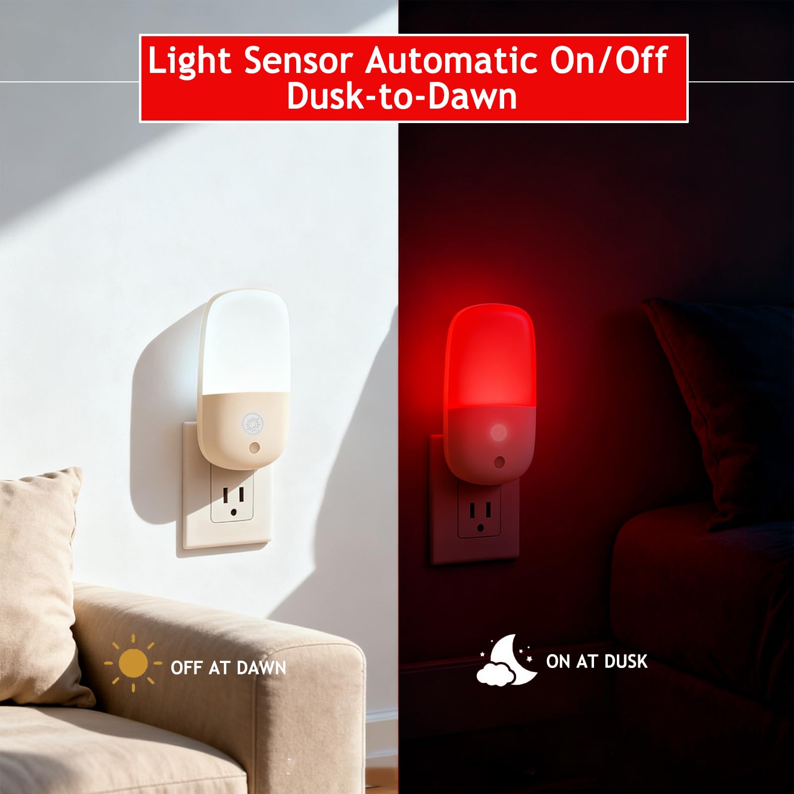 670nm Red Light Night Light for Sleep Therapy 3 Pack Auto On Off Dimmable Night Light with Dusk — view 5