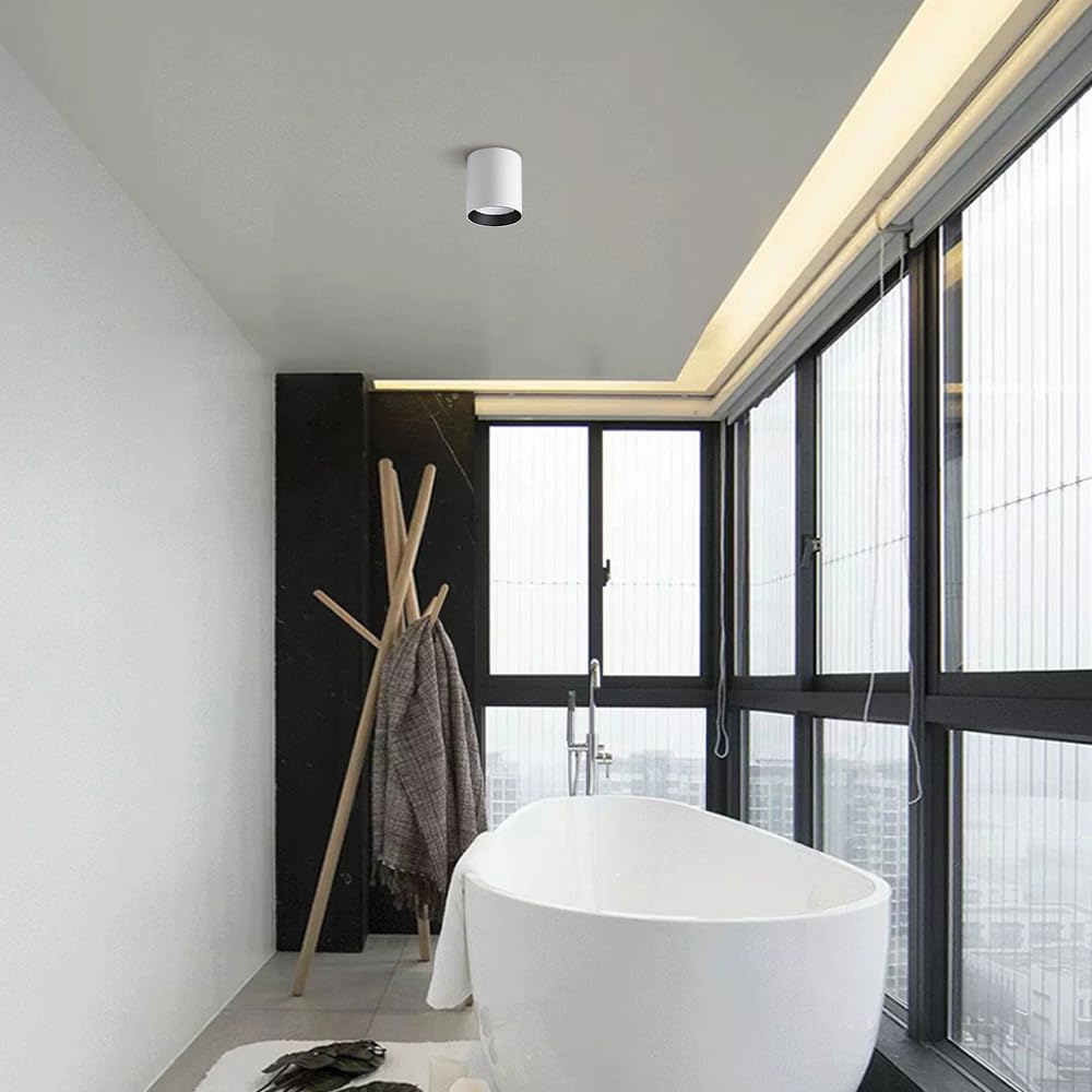 Foco de Techo LED IP65, Resistente al Agua, para baño, Foco cilíndrico Empotrado de 3,15″, direccional, para Sala de Estar, Entrada, balcón (6000 K, 12 W)