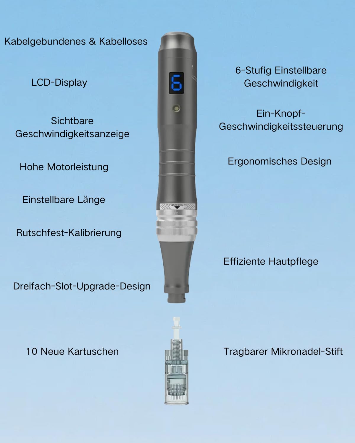 Dr.Pen Ultima M8 Microneedling Pen, Elektrischer Nadelfederstift, Kabelgebunden oder kabellos nutzbar, mit 10 Kartuschen