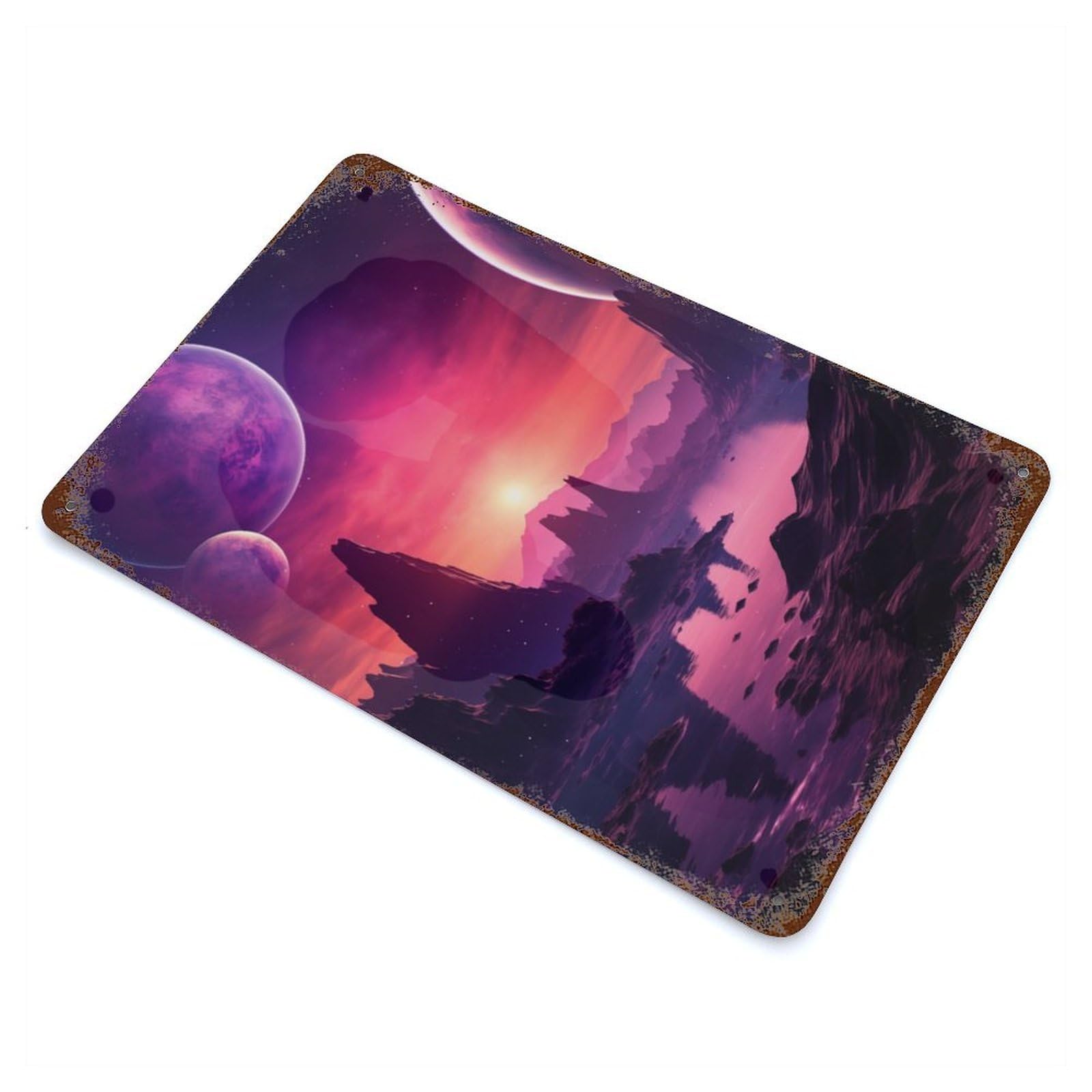Violet Alien Planet Retro Metal Sign 11.8"x7.9", Vintage Wall Decor for Garage, Pub Or Kitchen