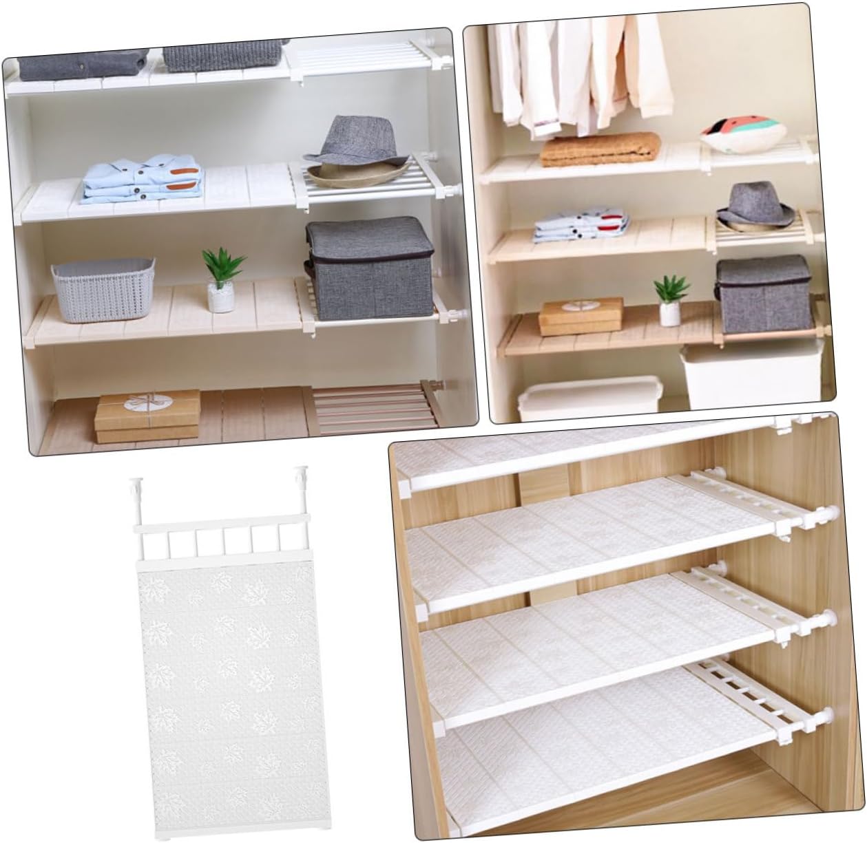 PRETYZOOM Retractable Wardrobe Storage Rack Layered Shelf Organizer for Closet Kitchen and Bathroom Non-perforation Design White