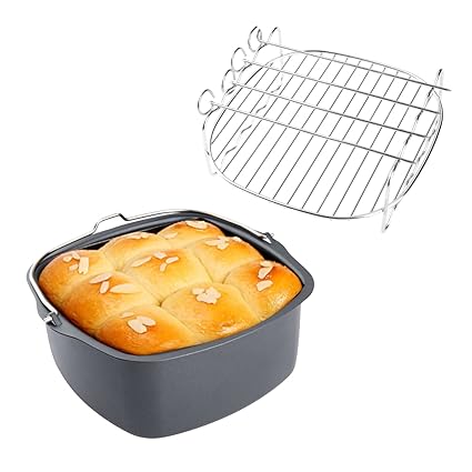 2 PCs Air Fryer Accessories, Air Fryer Non-Stick Baking Dish & Double Layer Rack With 4Pcs Skewers, Air Fryer Accessories