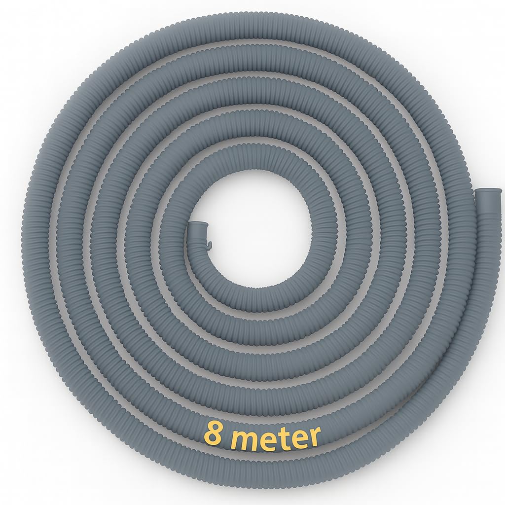 SBD 8 Meter easyfit Top load Fully/Semi Load Washing Machine Outlet Drain Waste Water Hose Flexible Hose Pipe| Corrugated Leakagefree Flexible Drain Outlet Pipe (Pack Of 1) (Grey, 8Mtr)