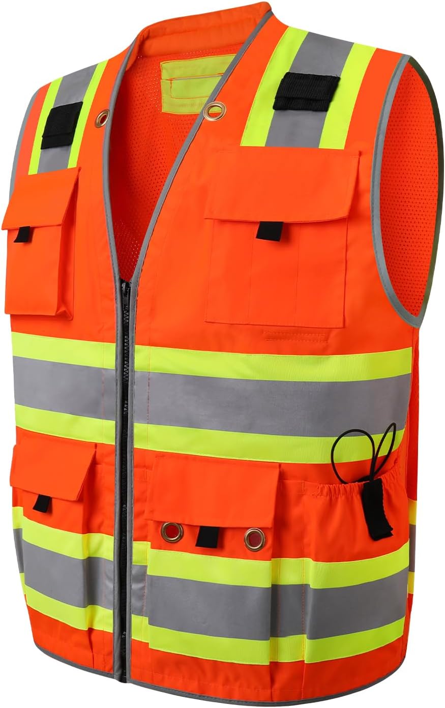 Safety Vest, Hi Vis Vests with Pockets, Class 2 High Visibility Vests, Construction Surveyor Vest for Men Women