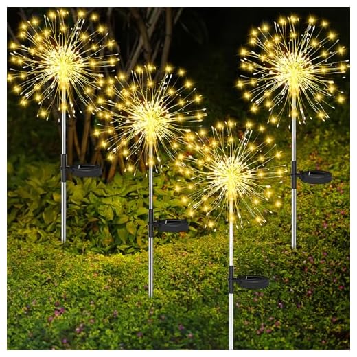 SaiXuan Lanterne Solaire Exterieur, 4 Pièces 120 LED Lampe Solaire Exterieur Decorative, 8 Modes Blanc Chaud Étanche Lampe Solaire de Pissenlit, Feux d'artifice Solaires pour Cour, Pelouse Décoration