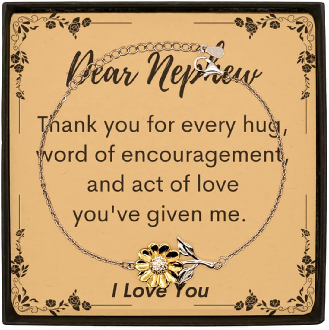 Dear Nephew, Thank You for Every Hug Sunflower Bracelet, for Nephew, Valentines Birthday Gifts for Nephew, Mother's Day, Father's Day for Nephew