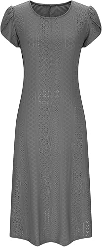 Miniatura 4 de NaRHbrg Vestido de verano para mujer, casual, estampado floral, vestido midi con botones, cuello en V, manga corta, vestido de verano bohemio