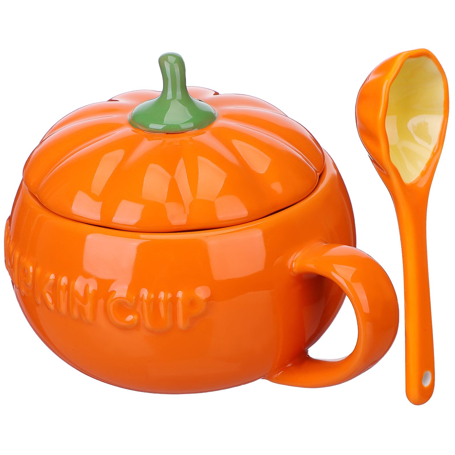 DOITOOL Kreativer Kürbisbecher aus Keramik mit Löffel, Orange Klein