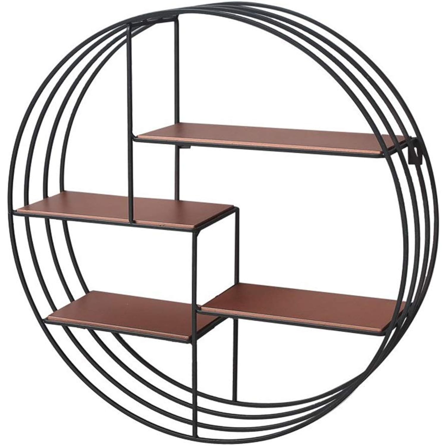 TTOOY Round Wall Shelf, Industrial Metal Circle Wooden Shelf Unit With
