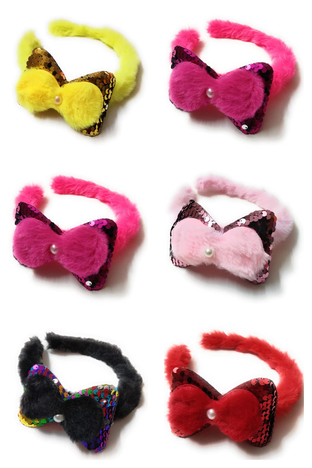 Moms Darling Hair Accessories, Sequins + Furr Double Bow attached onto the Furry Hairband Headband for Baby Girl/Girls/Women. Pack of 6 piece. Color-MULTICOLOR (B094G9LWX2) Amazon Price History, Amazon Price Tracker