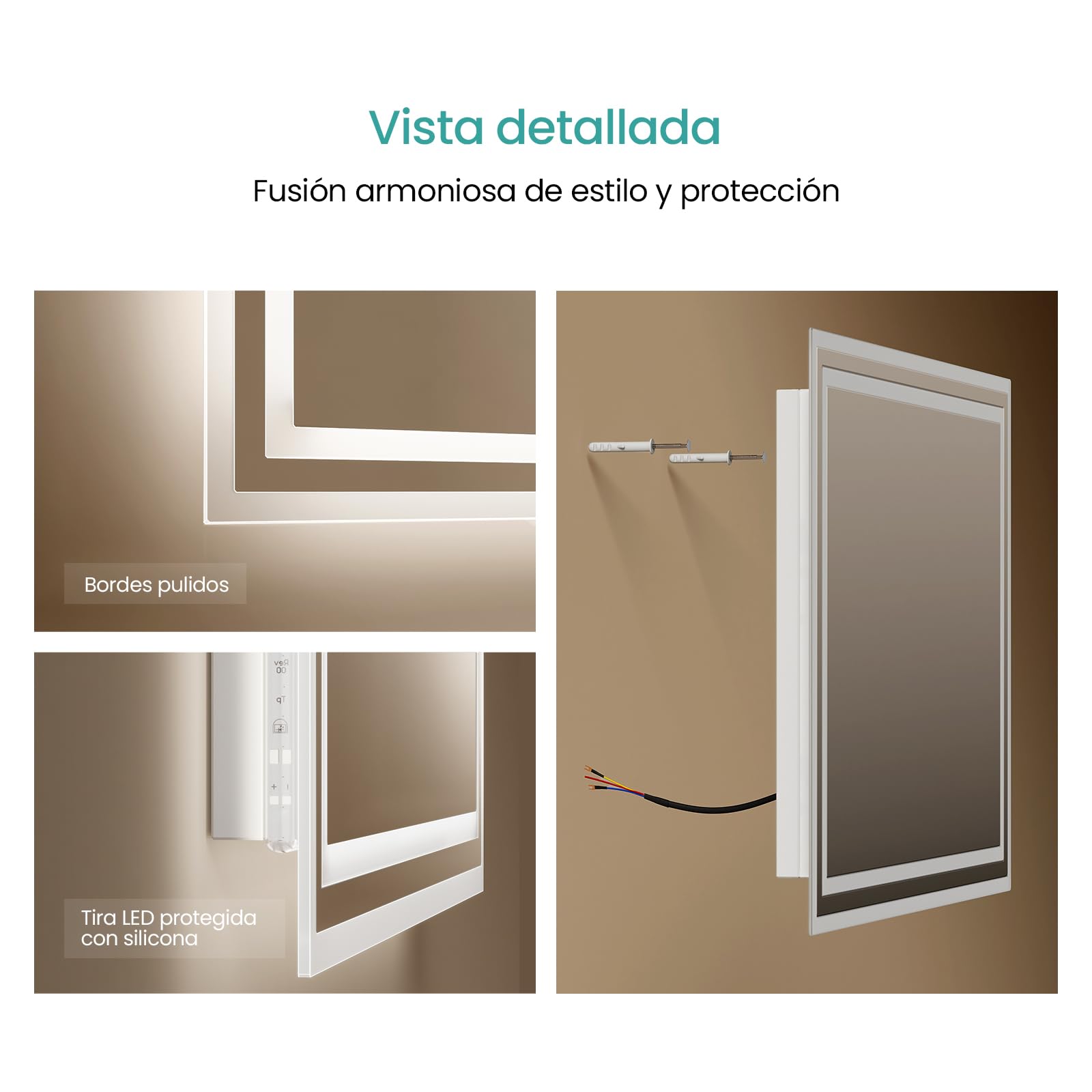 EMKE Espejo Baño con Luz Led, 60x120 cm, Antivaho, Interruptor de Palanca | Espejo de Baño,2 temperaturas de Color (Blanco cálido/Blanco frío), Horizontal/Vertical, Espejo LED, IP44