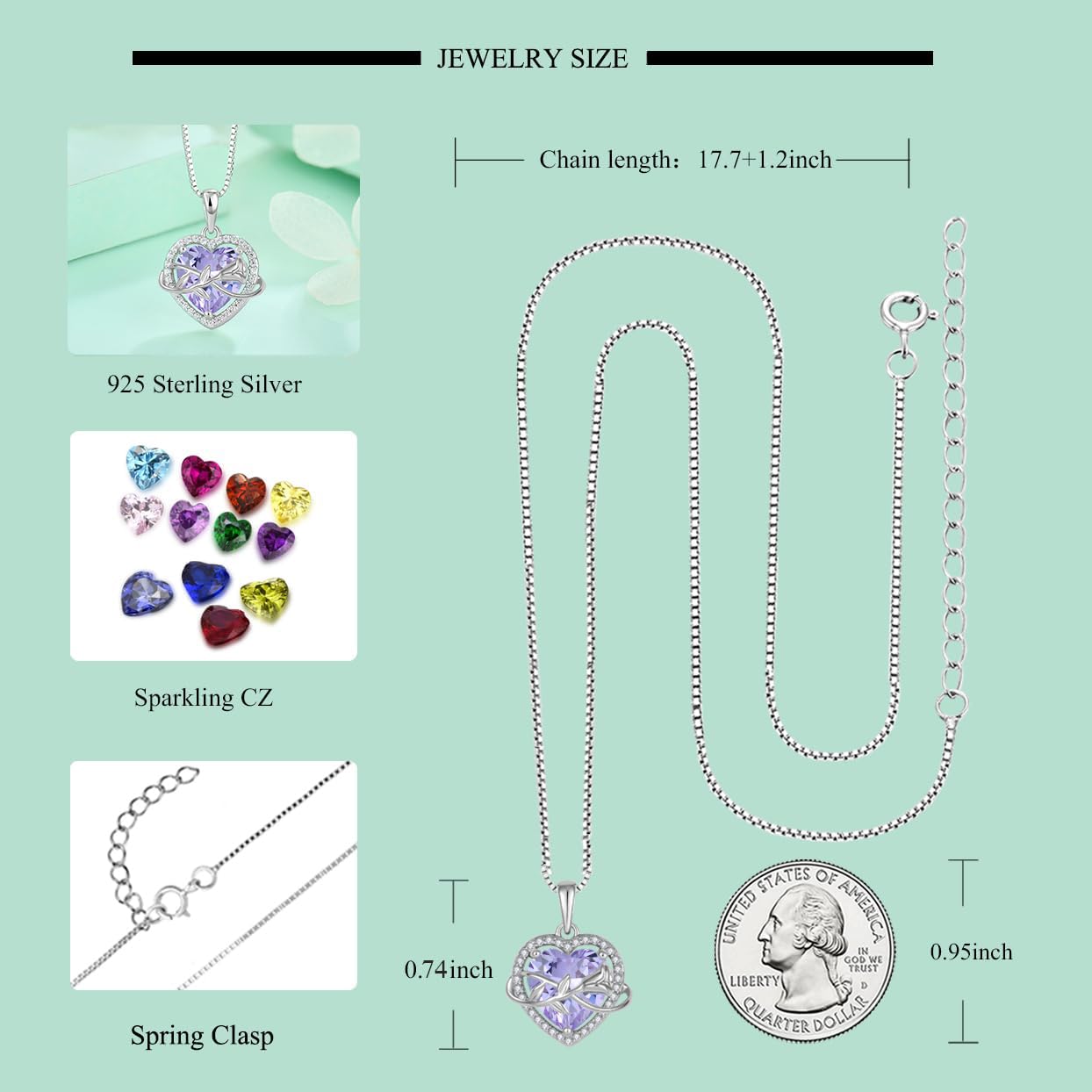 starchenie Collana Cuore Donna Argento 925 con Rosa Eterna Pietra Portafortuna Zirconi Ciondolo Regalo Gioielli
