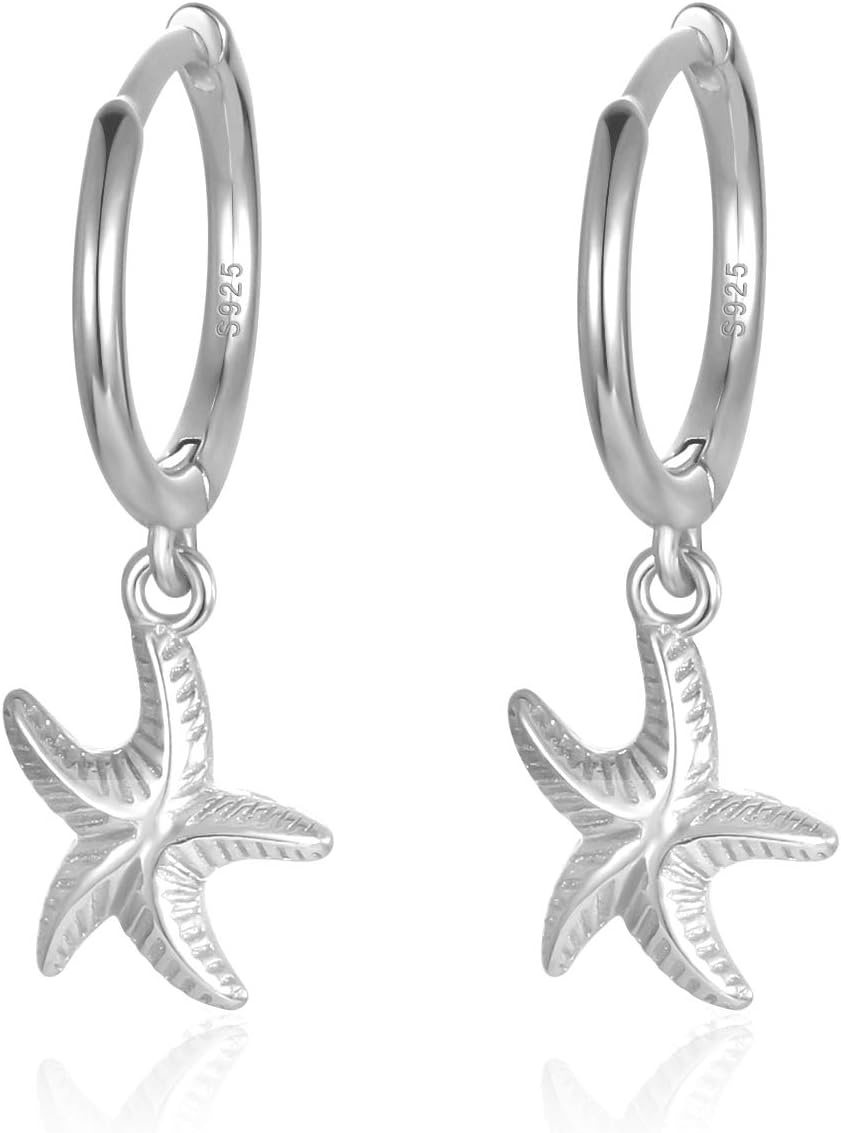 Dainty Huggie Hoop Earrings with Dangle for Women Girls, 925 Sterling Silver Small Huggie Earring with Drop Charm for Everyday