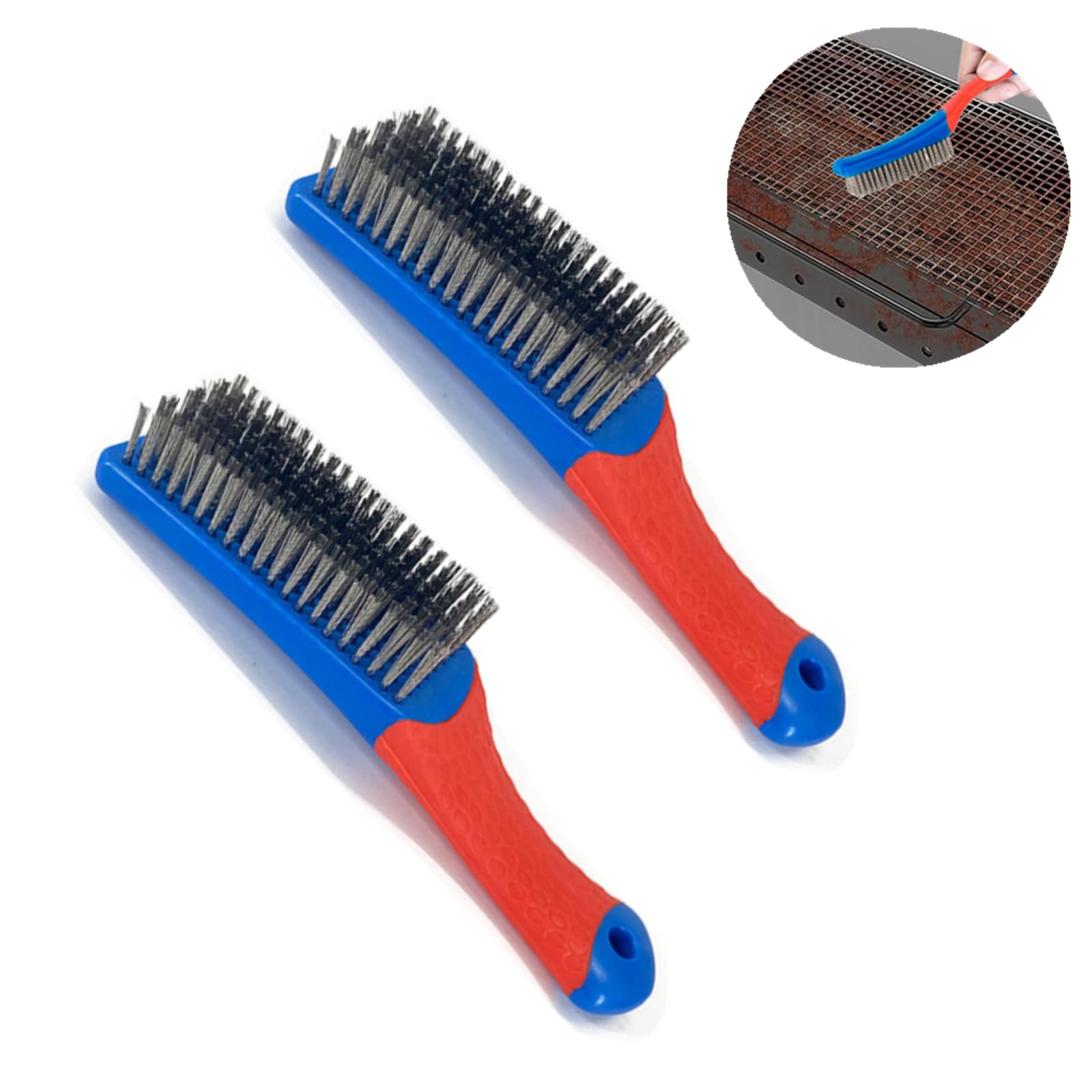 2 PCS Wire Brushes Professional Wire Grill Brushes Wire Cleaner Heavy Duty Stainless Steel Grill Cleaning Wire Brush with Rubber Covered Handle for BBQ Grill Accessories