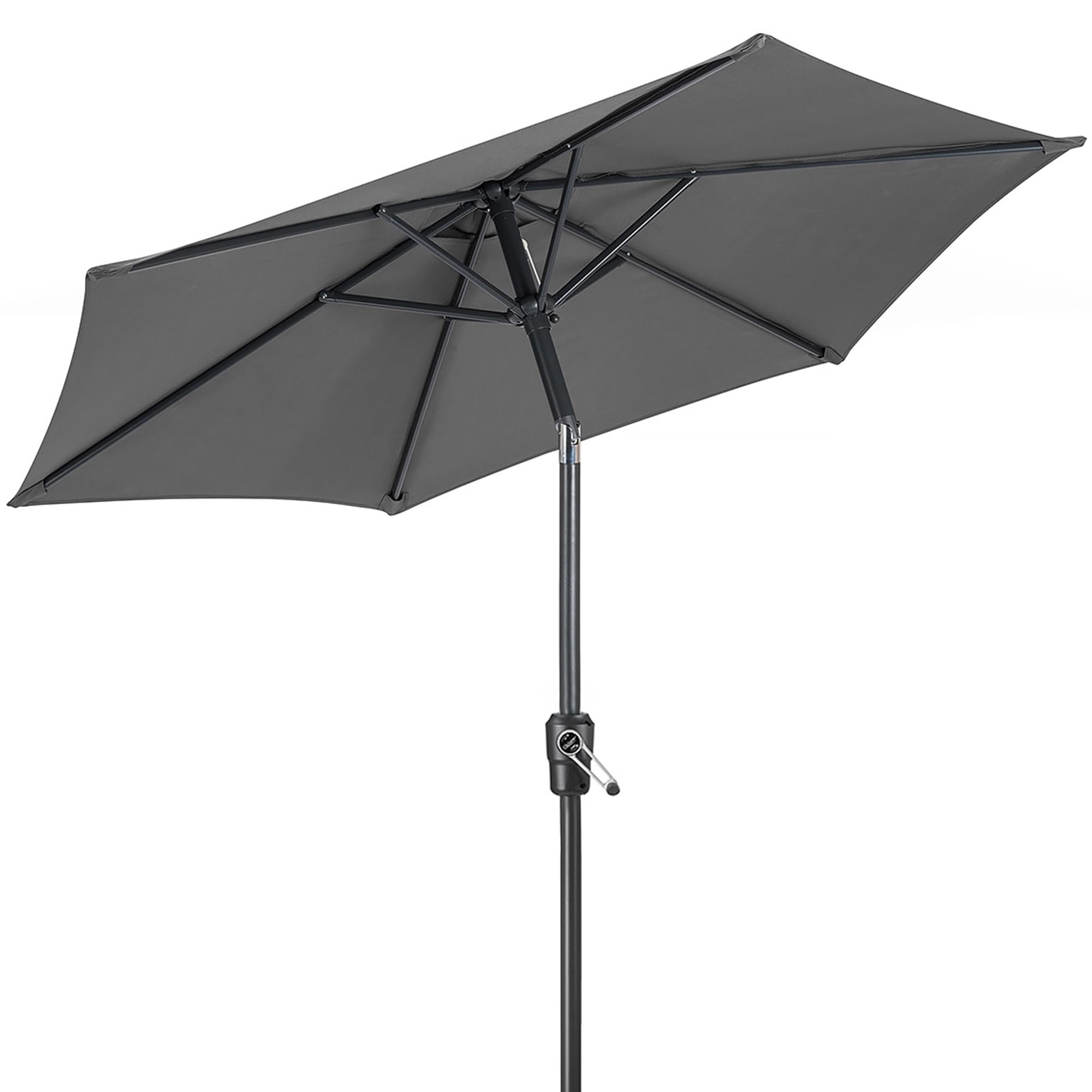 Christow Grey Tilting Garden Parasol Umbrella Uv Protective Polyester Canopy With Crank Handle