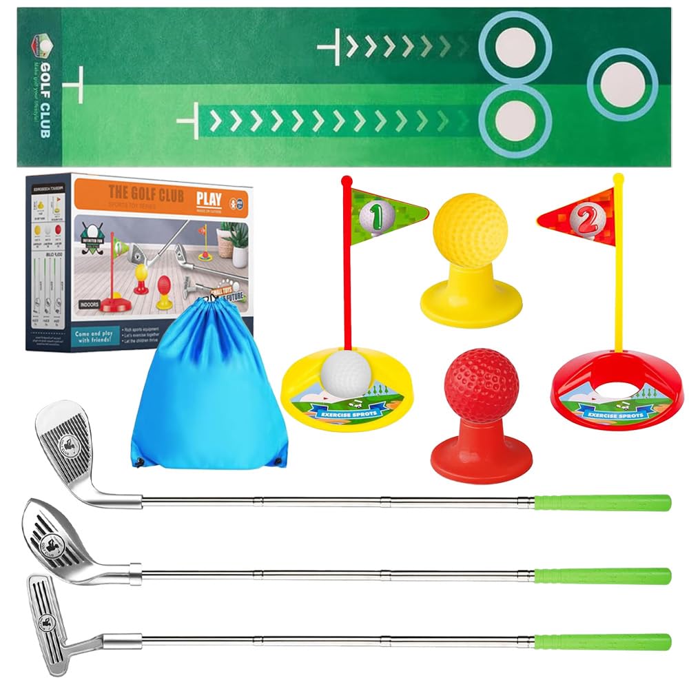 JYQOQH Kids Golf Club Set,Retractable Toddler Golf Set with 3 Stainless Steel Putter,3 Balls,Putting Mat & Storage Bag,Mini Golfs Set,Golfs Game,Indoor and Outdoor Sports Toys Gifts for Boys Girls
